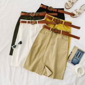 Fusta de dama din denim cu curea in mai multe culori