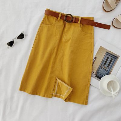 Fusta de dama din denim cu curea in mai multe culori