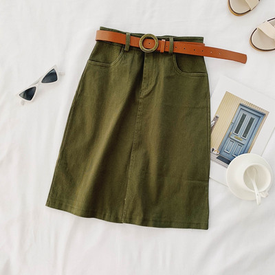 Fusta de dama din denim cu curea in mai multe culori