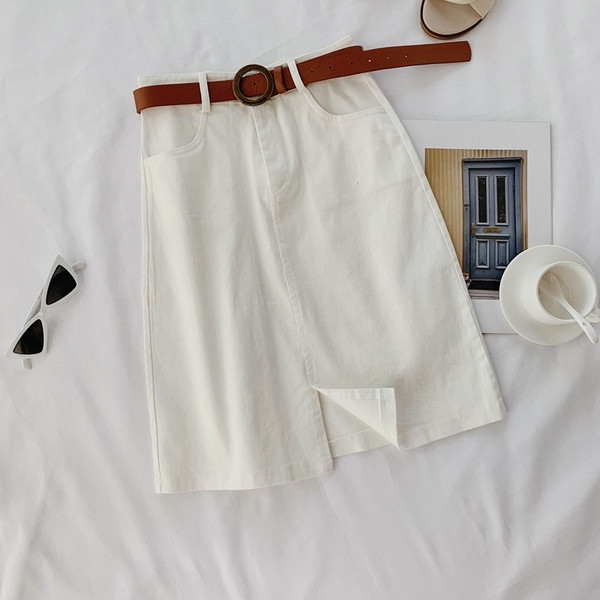 Fusta de dama din denim cu curea in mai multe culori