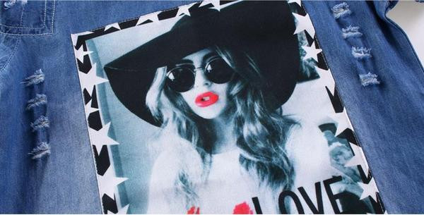 Rochie modernă pentru copii din denim cu umerii goi