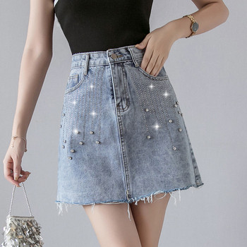 Fusta de dama de actualitate cu talie inalta si pietre