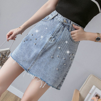 Fusta de dama de actualitate cu talie inalta si pietre