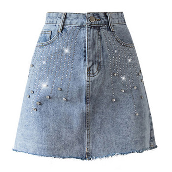 Fusta de dama de actualitate cu talie inalta si pietre