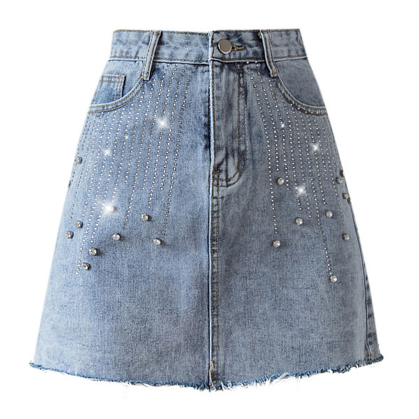 Fusta de dama de actualitate cu talie inalta si pietre