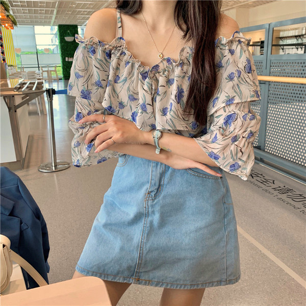 Bluză de damă modernă cu model floral în două culori