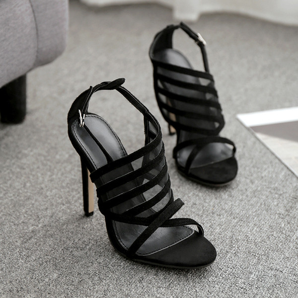 Sandale de dama moderne cu toc subtire in negru si maro