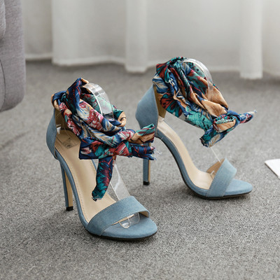 Sandale de dama cu sireturi colorate in negru si albastru