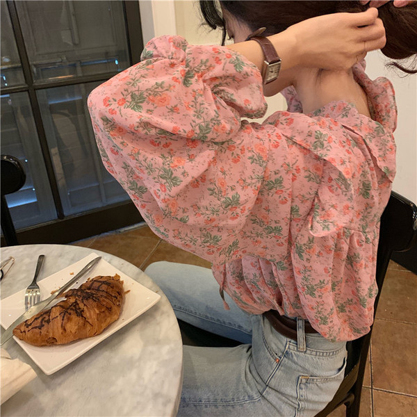 Bluză casual de damă cu model floral în culoarea roz