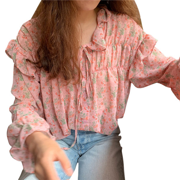 Bluză casual de damă cu model floral în culoarea roz