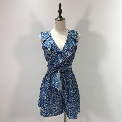 Salopetă cu decolteu în V cu model floral