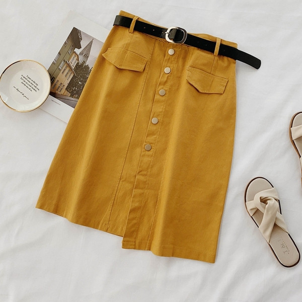 Fusta de dama cu nasturi si curea in mai multe culori