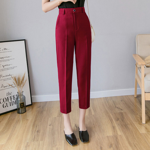 Дамски стилен панталон с висока талия-в два цвята