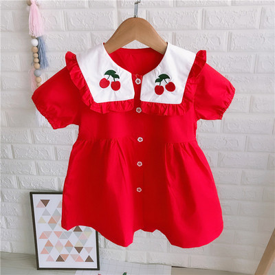 Rochie moderna pentru copii cu nasturi pentru fete in rosu