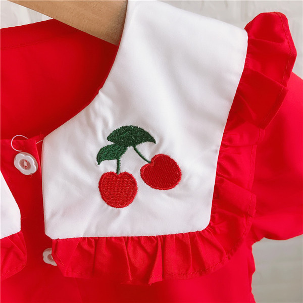 Rochie moderna pentru copii cu nasturi pentru fete in rosu