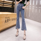 Blugi moderni de dama cu talie inalta si nasturi