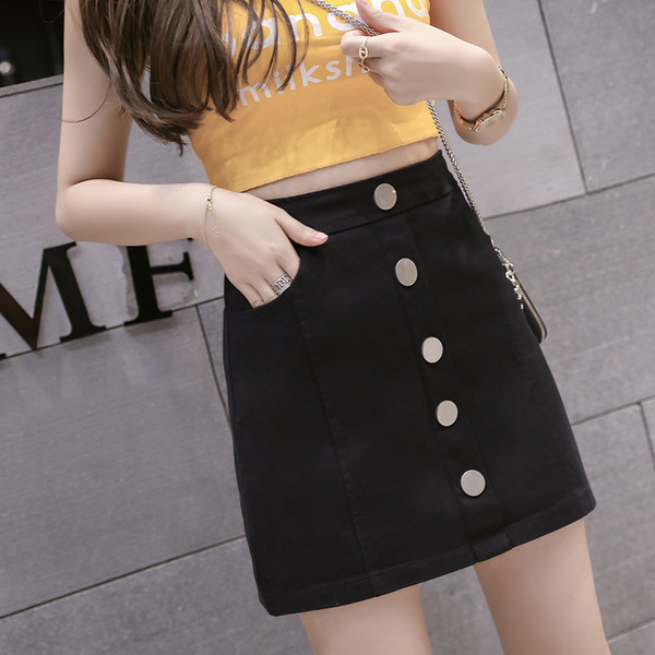 Fusta de dama moderna in trei culori cu talie inalta si nasturi