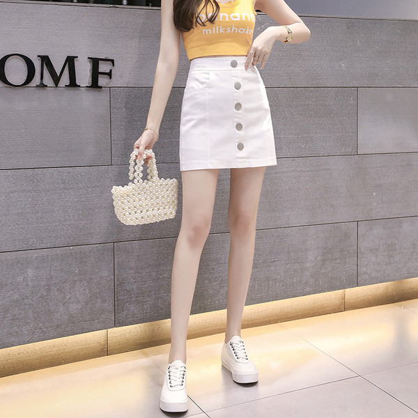 Fusta de dama moderna in trei culori cu talie inalta si nasturi