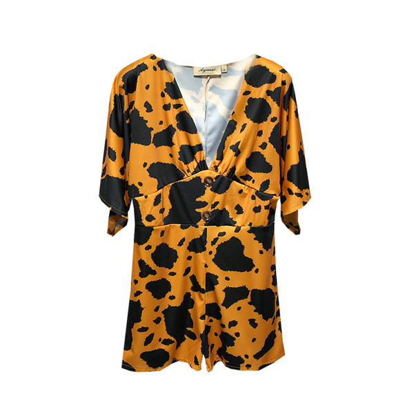 Salopetă scurtă cu decolteu în V și mâneci 3/4