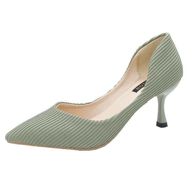 Pantofi moderni de dama cu toc subtire in negru, bej si verde