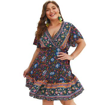 Rochie de dama decupata cu decolteu in V si model floral in mai multe culori