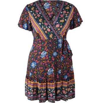 Rochie de dama decupata cu decolteu in V si model floral in mai multe culori