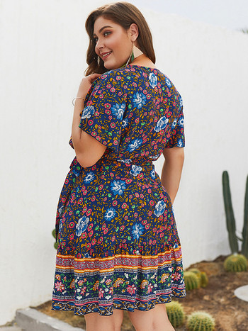 Rochie de dama decupata cu decolteu in V si model floral in mai multe culori