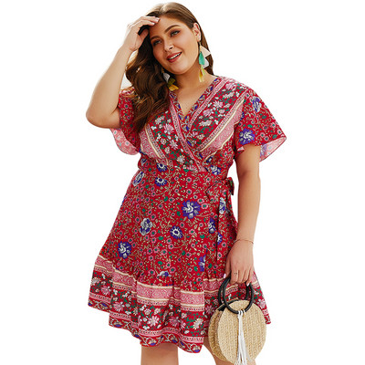 Rochie de dama decupata cu decolteu in V si model floral in mai multe culori