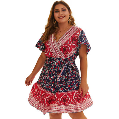 Rochie de dama decupata cu decolteu in V si model floral in mai multe culori