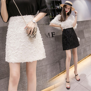 Fusta de dama moderna in alb si negru cu talie inalta