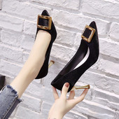 Pantofi de dama eleganti cu toc si catarama metalica in trei culori