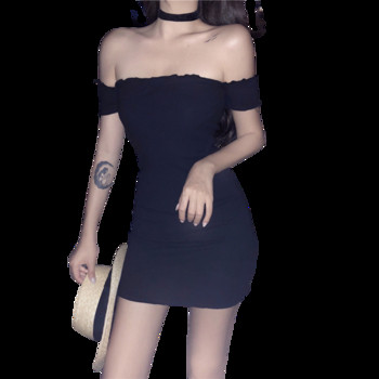 Rochie casual de dama in negru cu umerii goi