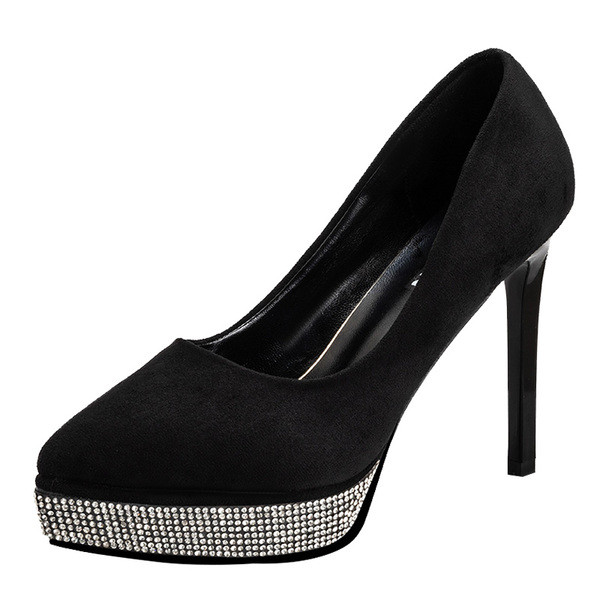 Pantofi de dama actuali cu toc inalt si pietre pe talpa in negru si rosu