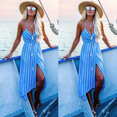 Rochie moderna de dama in dungi cu bretele subtiri in mai multe culori