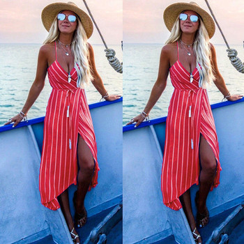 Rochie moderna de dama in dungi cu bretele subtiri in mai multe culori