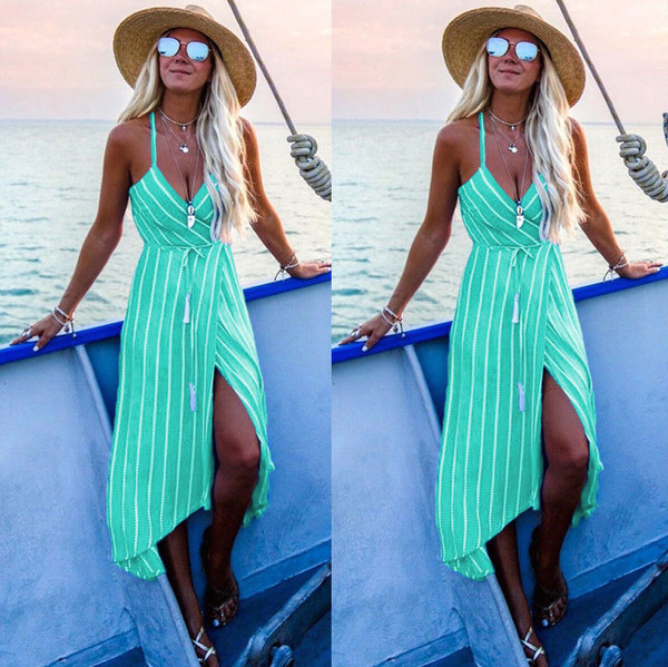 Rochie moderna de dama in dungi cu bretele subtiri in mai multe culori