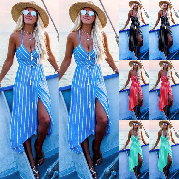 Rochie moderna de dama in dungi cu bretele subtiri in mai multe culori