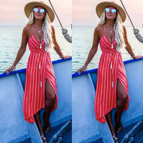 Rochie moderna de dama in dungi cu bretele subtiri in mai multe culori