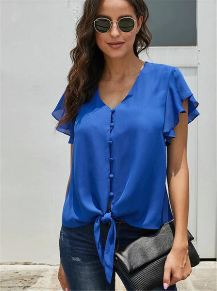 Cămașă elegantă de damă cu nasturi în albastru