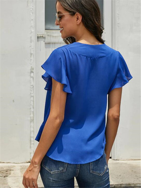 Cămașă elegantă de damă cu nasturi în albastru