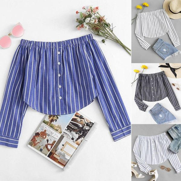 Camasa de dama cu dungi stil nou model cu umerii goi - mai multe culori