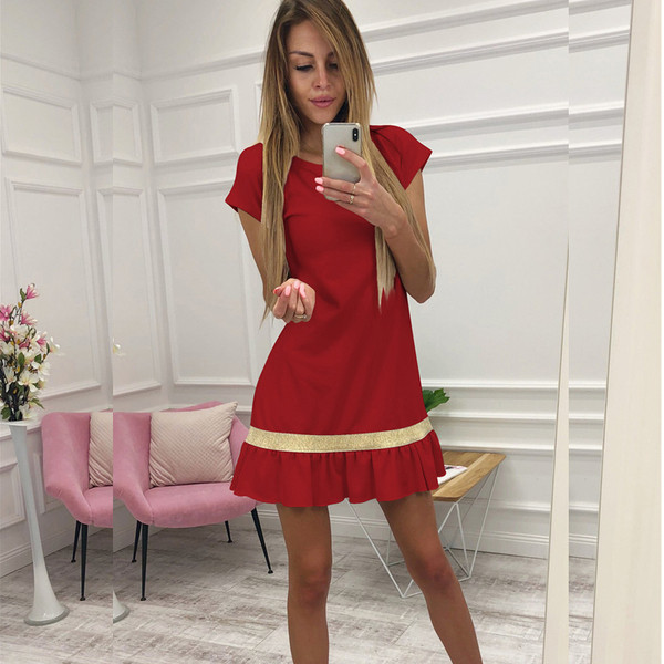 Rochie elegantă de damă cu mâneci scurte în negru, roșu și albastru