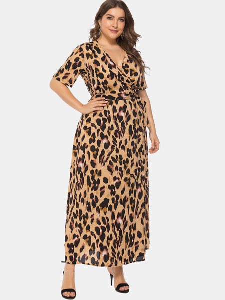 Rochie eleganta de dama marime mare cu motiv animal si decolteu in V