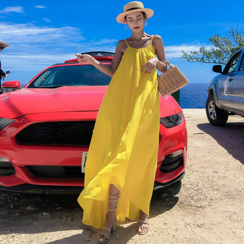 Rochie de damă modernă, decupată, de culoare galbenă, cu decolteu în V