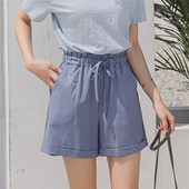 Pantaloni de dama la moda in albastru cu cravate