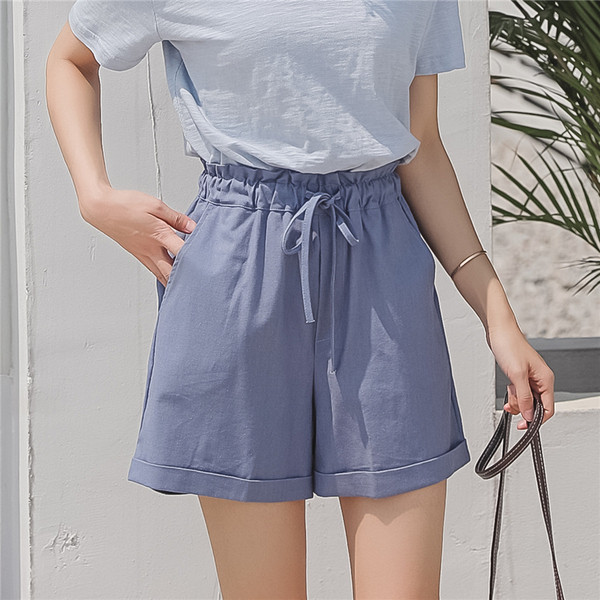 Pantaloni de dama la moda in albastru cu cravate