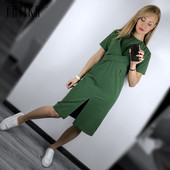 Rochie casual de dama cu fanta de culoare verde