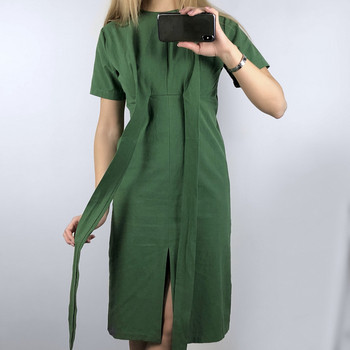 Rochie casual de dama cu fanta de culoare verde
