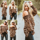 Bluza de dama cu model leopard si umerii goi