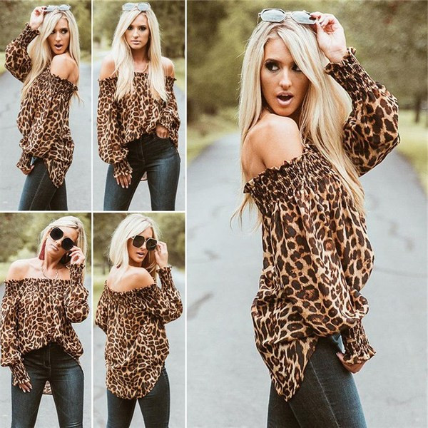 Bluza de dama cu model leopard si umerii goi